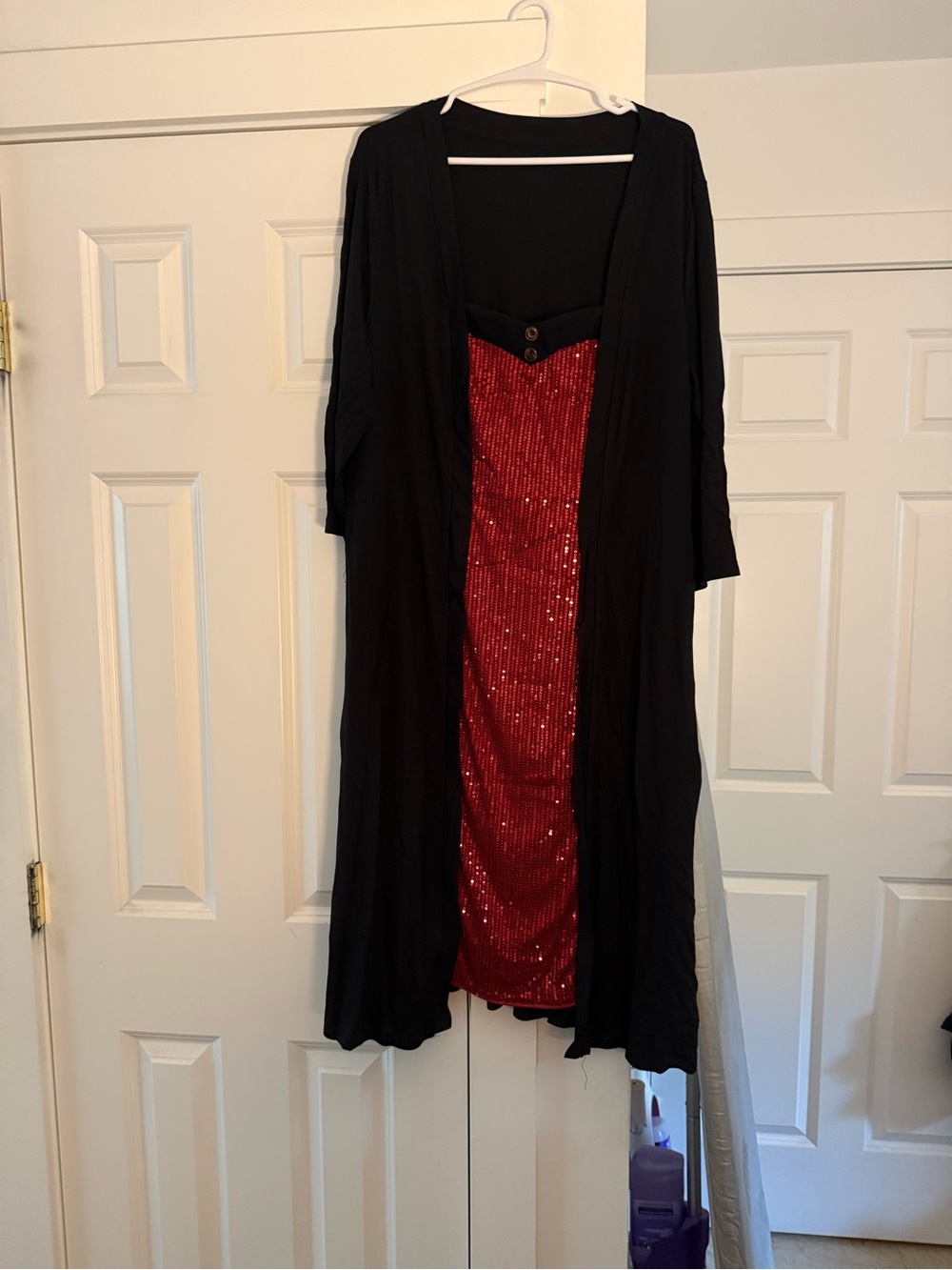 BloomChic Black Duster with Red Sequin Slip Dress